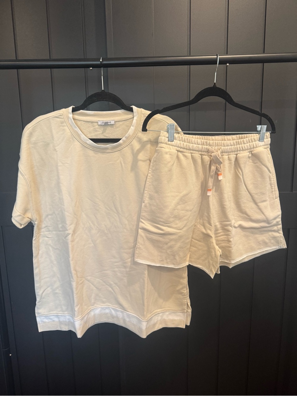white birch Cream Short Sleeve Tee and Drawstring Shorts Set